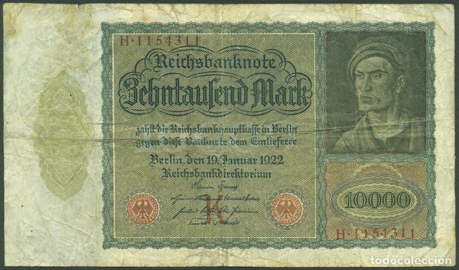 Billetes extranjeros: ALEMANIA (Rep. Weimar). 10000 MARK 19.1. 1922. PICK 70. EL BILLETE ESTATAL DE MAYOR TAMA&Ntilde;O.
