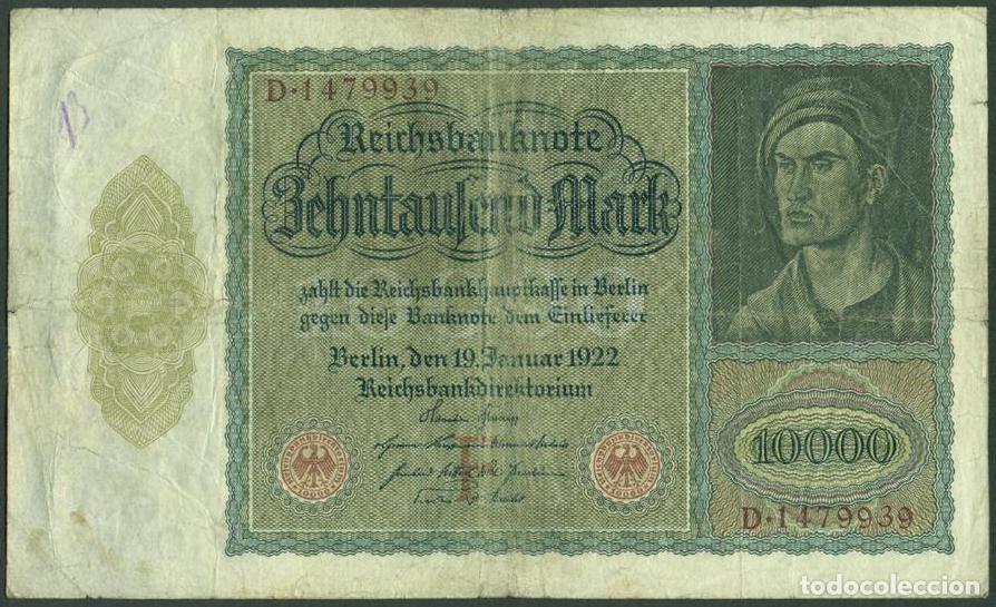 Billetes extranjeros: ALEMANIA (Rep. Weimar). 10000 MARK 19.1. 1922. PICK 70. EL BILLETE ESTATAL DE MAYOR TAMA&Ntilde;O.