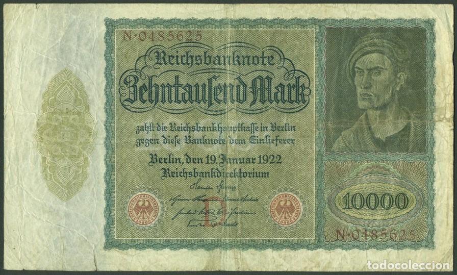 Billetes extranjeros: ALEMANIA (Rep. Weimar). 10000 MARK 19.1. 1922. PICK 70. EL BILLETE ESTATAL DE MAYOR TAMA&Ntilde;O.