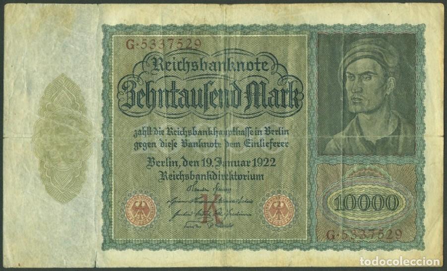 Billetes extranjeros: ALEMANIA (Rep. Weimar). 10000 MARK 19.1. 1922. PICK 70. EL BILLETE ESTATAL DE MAYOR TAMA&Ntilde;O.