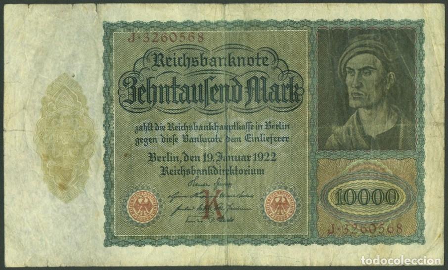 Billetes extranjeros: ALEMANIA (Rep. Weimar). 10000 MARK 19.1. 1922. PICK 70. EL BILLETE ESTATAL DE MAYOR TAMA&Ntilde;O.