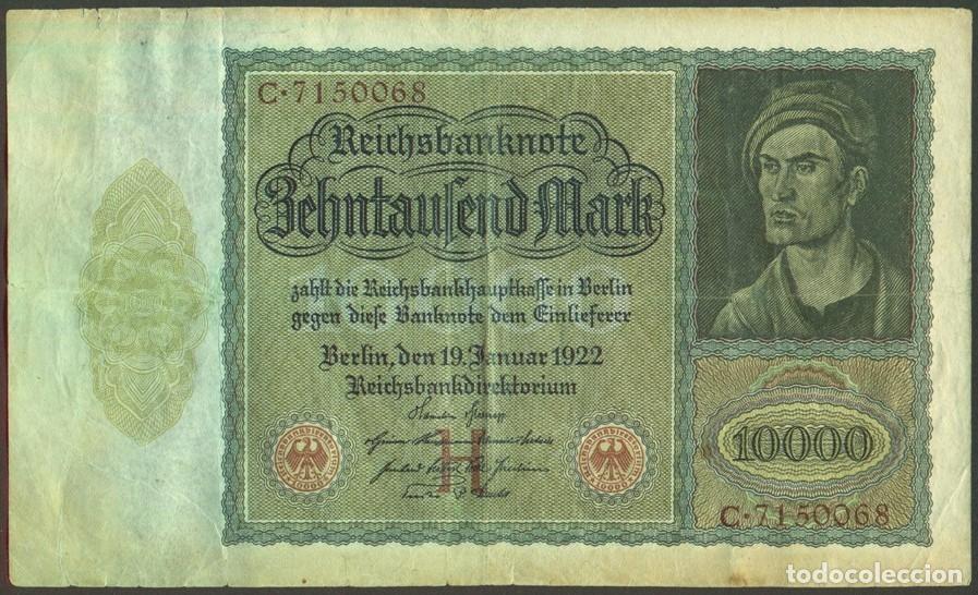 Billetes extranjeros: ALEMANIA (Rep. Weimar). 10000 MARK 19.1. 1922. PICK 70. EL BILLETE ESTATAL DE MAYOR TAMA&Ntilde;O.