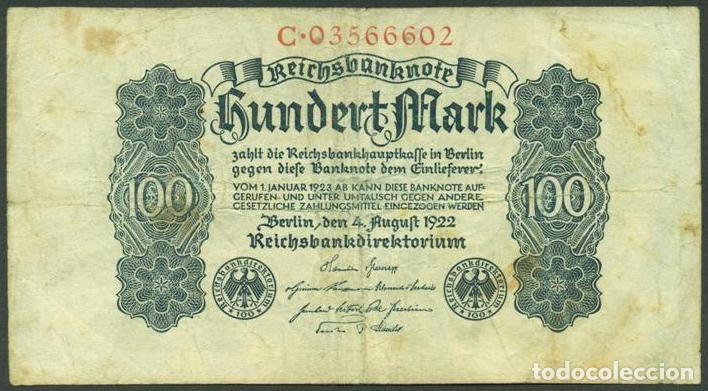 Billetes extranjeros: ALEMANIA (Rep. Weimar). 100 MARK 4.8. 1922. PICK 5