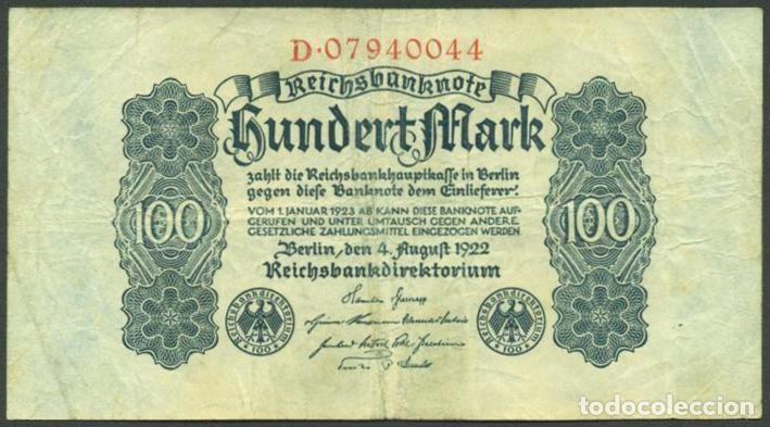 Billetes extranjeros: ALEMANIA (Rep. Weimar). 100 Mark 4.8. 1922. Pick 75.