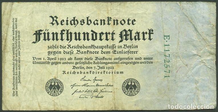 Billetes extranjeros: ALEMANIA (Rep. Weimar). 500 Mark 7.7. 1922. Pick 74b. 7 digitos