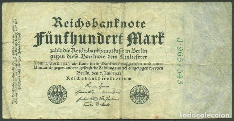 Billetes extranjeros: ALEMANIA (Rep. Weimar). 500 Mark 7.7. 1922. Pick 74b. 7 digitos