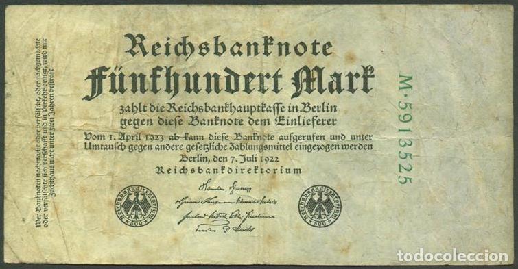 Billetes extranjeros: ALEMANIA (Rep. Weimar). 500 Mark 7.7. 1922. Pick 74b. 7 digitos