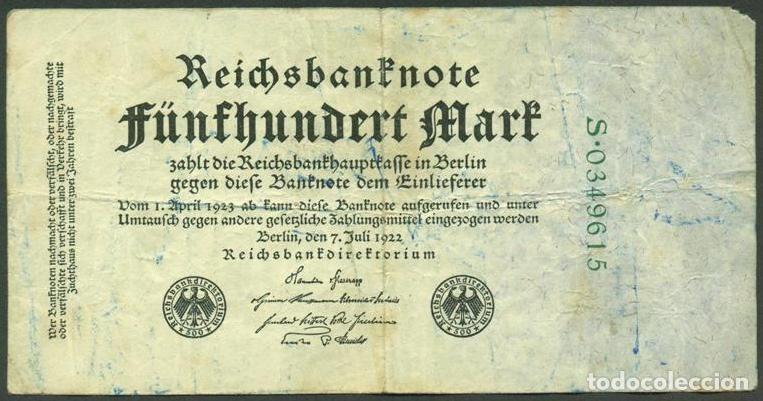 Billetes extranjeros: ALEMANIA (Rep. Weimar). 500 Mark 7.7. 1922. Pick 74b. 7 digitos