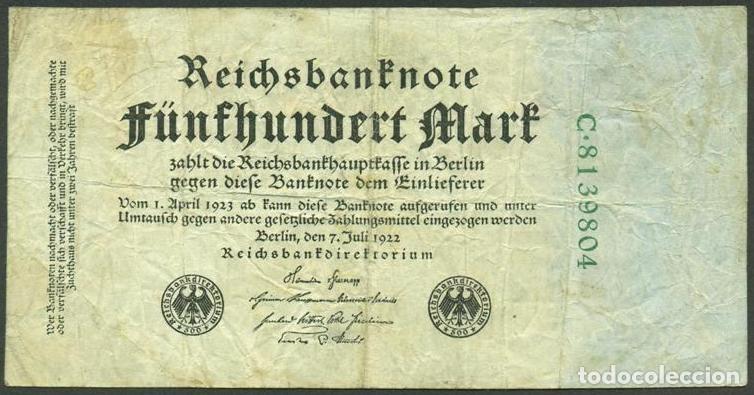 Billetes extranjeros: ALEMANIA (Rep. Weimar). 500 Mark 7.7. 1922. Pick 74b. 7 digitos