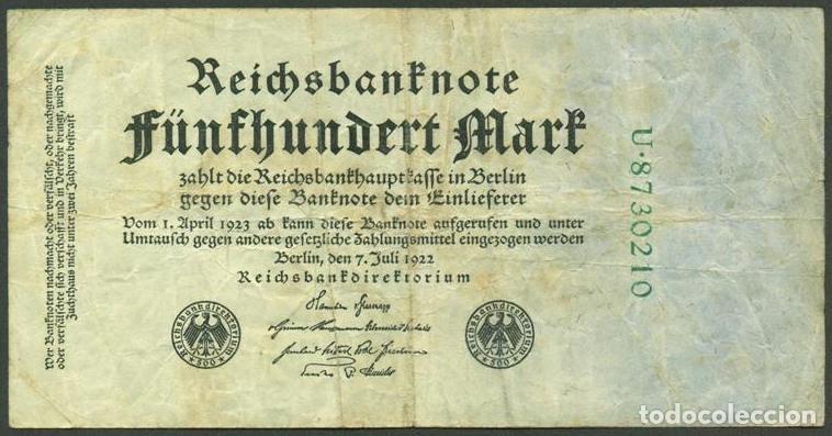 Billetes extranjeros: ALEMANIA (Rep. Weimar). 500 Mark 7.7. 1922. Pick 74b. 7 digitos