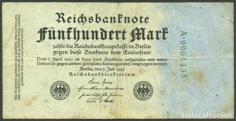 Billetes extranjeros: ALEMANIA (Rep. Weimar). 500 Mark 7.7. 1922. Pick 74b. 7 digitos
