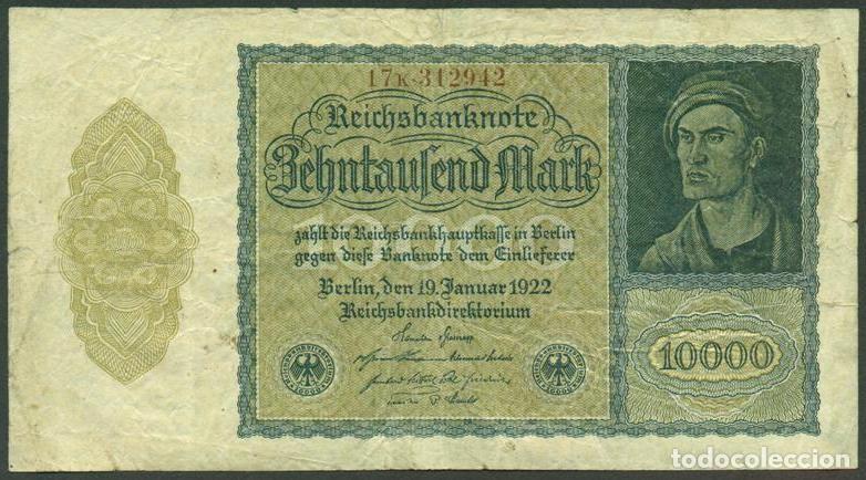 Billetes extranjeros: ALEMANIA (Rep. Weimar). 10000 Mark 19.1. 1922. Pick 72