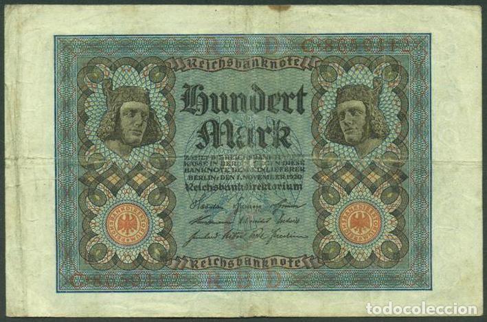 Billetes extranjeros: ALEMANIA (Rep. Weimar). 100 Mark 1.11. 1920. Pick 89b. 8 digitos.