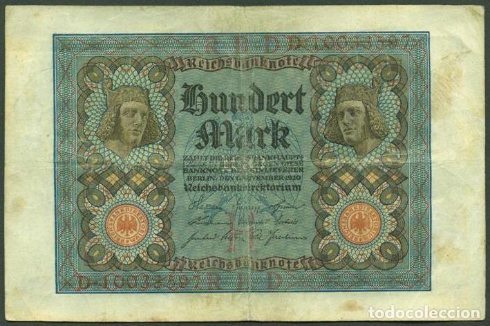 Billetes extranjeros: ALEMANIA (Rep. Weimar). 100 Mark 1.11. 1920. Pick 69b. 8 digitos.