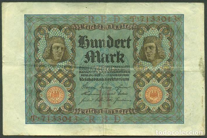 Billetes extranjeros: ALEMANIA (Rep. Weimar). 100 Mark 1.11. 1920. Pick 69a. 7 digitos.