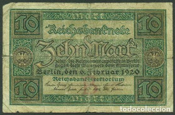 Billetes extranjeros: ALEMANIA (Rep. Weimar). 10 Mark 6.2. 1920. Pick 67.