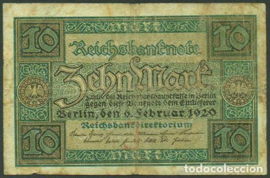Billetes extranjeros: ALEMANIA (Rep. Weimar). 10 Mark 6.2. 1920. Pick 67.