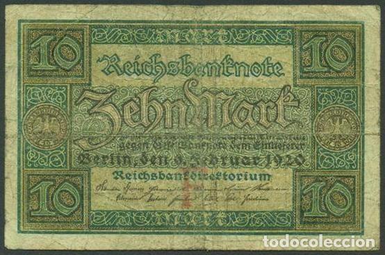Billetes extranjeros: ALEMANIA (Rep. Weimar). 10 Mark 6.2. 1920. Pick 67.