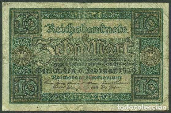 Billetes extranjeros: ALEMANIA (Rep. Weimar). 10 Mark 6.2. 1920. Pick 67.