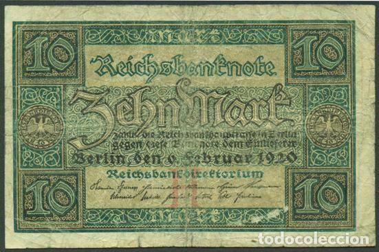 Billetes extranjeros: ALEMANIA (Rep. Weimar). 10 Mark 6.2. 1920. Pick 67.