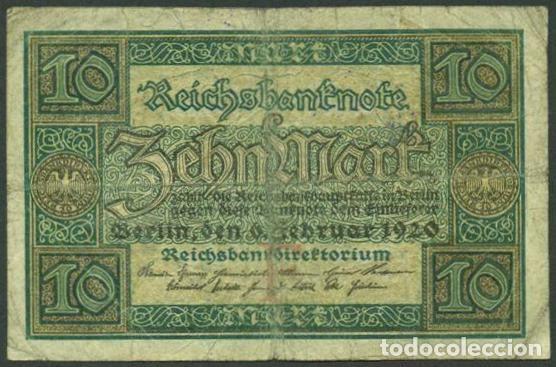 Billetes extranjeros: ALEMANIA (Rep. Weimar). 10 Mark 6.2. 1920. Pick 67.
