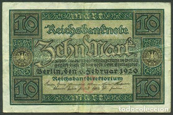 Billetes extranjeros: ALEMANIA (Rep. Weimar). 10 Mark 6.2. 1920. Pick 67.