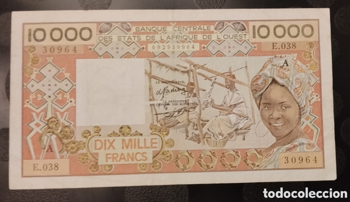 Billetes extranjeros: West African States A(Costa de Marfil) 10000 usado PK.109A d. Firma 14