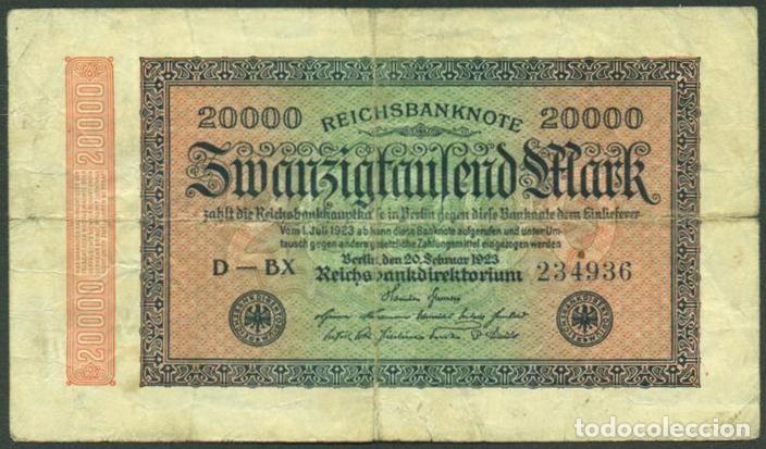 Billetes extranjeros: ALEMANIA (Rep. Weimar). 20000 Mark 20.3. 1923. Pick 85.