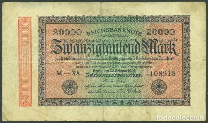 Billetes extranjeros: ALEMANIA (Rep. Weimar). 20000 Mark 20.3. 1923. Pick 85.
