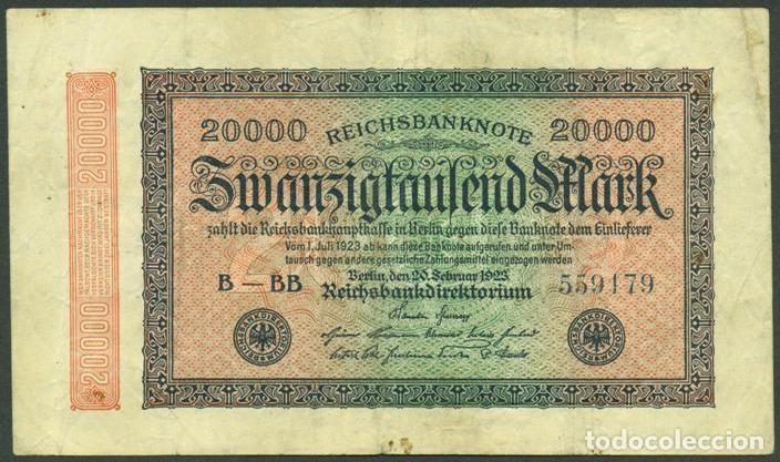 Billetes extranjeros: ALEMANIA (Rep. Weimar). 20000 Mark 20.3. 1923. Pick 85.
