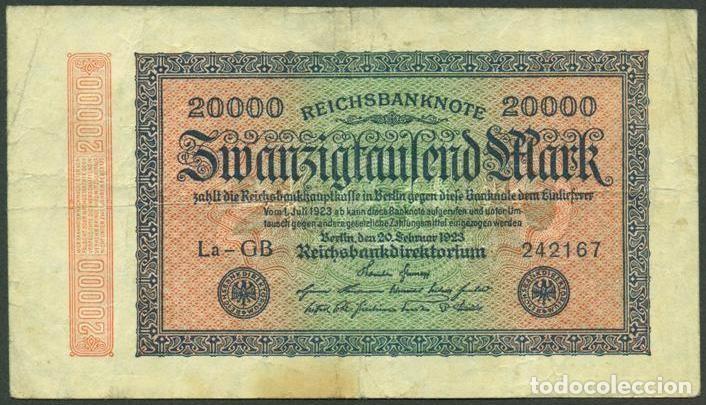 Billetes extranjeros: ALEMANIA (Rep. Weimar). 20000 Mark 20.3. 1923. Pick 85.