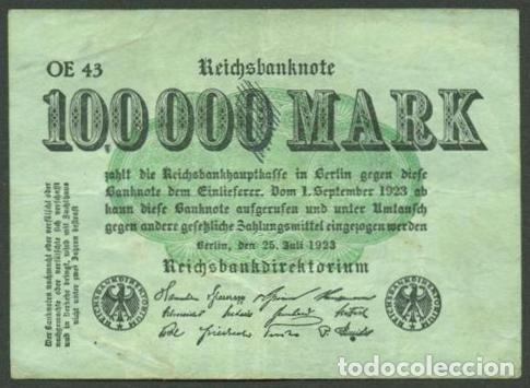 Billetes extranjeros: ALEMANIA (Rep. Weimar). 100000 mark 25.3.1923. Pick 91. Unifaz.