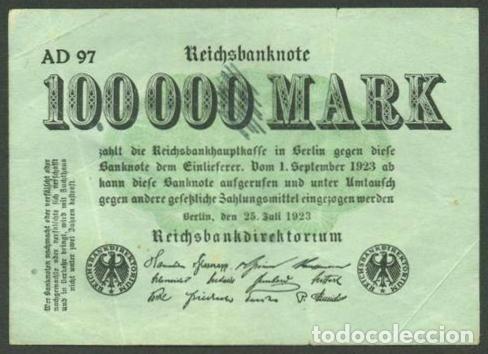 Billetes extranjeros: ALEMANIA (Rep. Weimar). 100000 mark 25.3.1923. Pick 91. Unifaz.