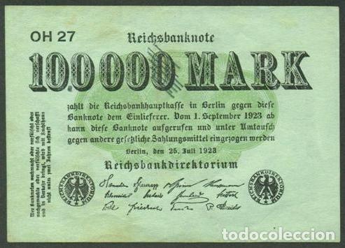 Billetes extranjeros: ALEMANIA (Rep. Weimar). 100000 mark 25.3.1923. Pick 91. Unifaz.