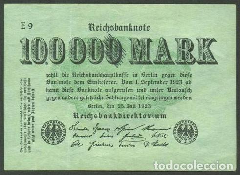 Billetes extranjeros: ALEMANIA (Rep. Weimar). 100000 mark 25.3.1923. Pick 91. Unifaz.