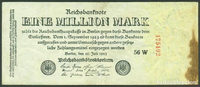 Billetes extranjeros: ALEMANIA (Rep. Weimar). 1000000 mark 25.7. 1923. Pick 94. Unifaz. Ver tipo de numerador.