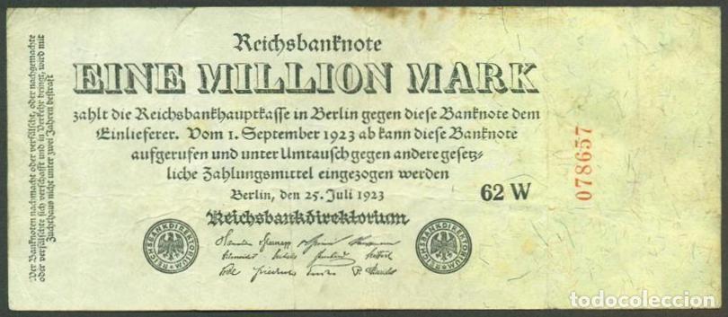 Billetes extranjeros: ALEMANIA (Rep. Weimar). 1000000 mark 25.7. 1923. Pick 94. Unifaz. Ver tipo de numerador.