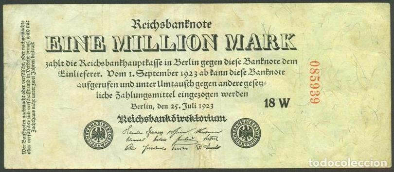Billetes extranjeros: ALEMANIA (Rep. Weimar). 1000000 mark 25.7. 1923. Pick 94. Unifaz. Ver tipo de numerador.