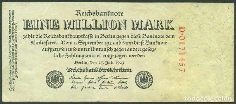 Billetes extranjeros: ALEMANIA (Rep. Weimar). 1000000 mark 25.7. 1923. Pick 94. Unifaz. Ver tipo de numerador.
