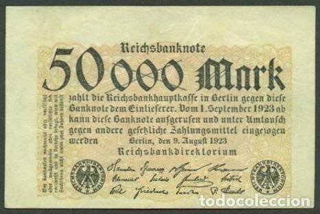 Billetes extranjeros: ALEMANIA (Rep. Weimar). 50000 mark 9.8. 1923. Pick 99. Unifaz.