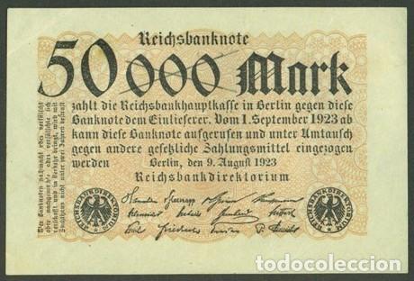 Billetes extranjeros: ALEMANIA (Rep. Weimar). 50000 mark 9.8. 1923. Pick 99. Unifaz.