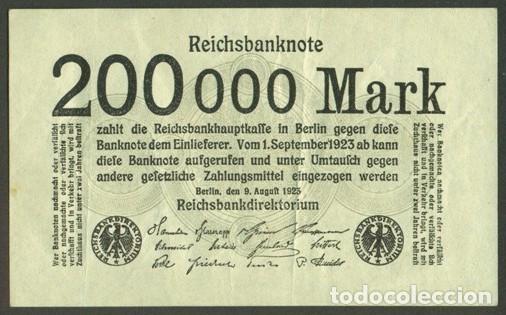Billetes extranjeros: ALEMANIA (Rep. Weimar). 200000 mark 9.8. 1923. Pick 100. Unifaz.