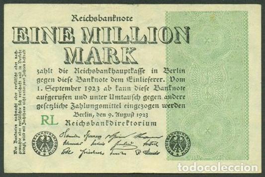 Billetes extranjeros: ALEMANIA (Rep. Weimar). 1 million mark 9.8. 1923. Pick 102. Unifaz.