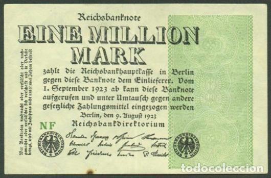 Billetes extranjeros: ALEMANIA (Rep. Weimar). 1 million mark 9.8. 1923. Pick 102. Unifaz.