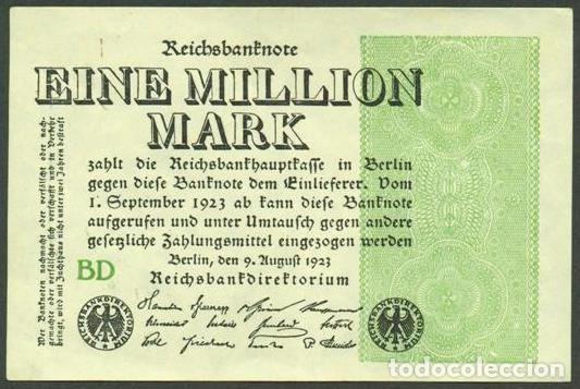 Billetes extranjeros: ALEMANIA (Rep. Weimar). 1 million mark 9.8. 1923. Pick 102. Unifaz.