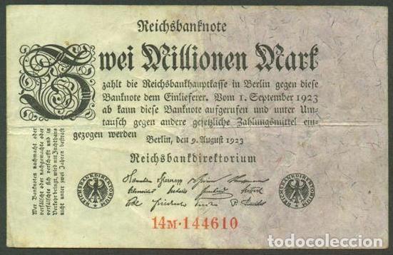 Billetes extranjeros: ALEMANIA (Rep. Weimar). 2 millionen mark 9.8. 1923. Pick 103. Unifaz.