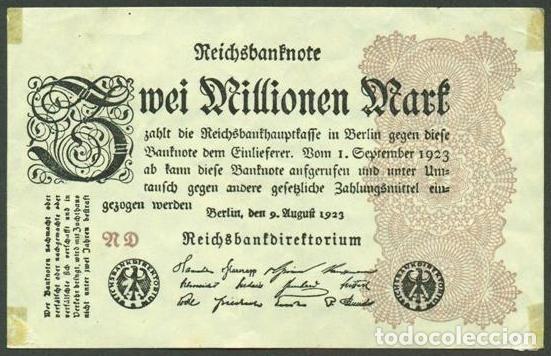 Billetes extranjeros: ALEMANIA (Rep. Weimar). 2 millionen mark 9.8. 1923. Pick 104. Unifaz.