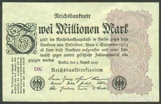 Billetes extranjeros: ALEMANIA (Rep. Weimar). 2 millionen mark 9.8. 1923. Pick 104. Unifaz.