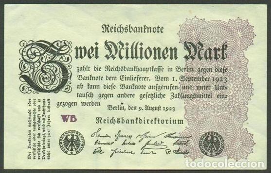 Billetes extranjeros: ALEMANIA (Rep. Weimar). 2 millionen mark 9.8. 1923. Pick 104. Unifaz.