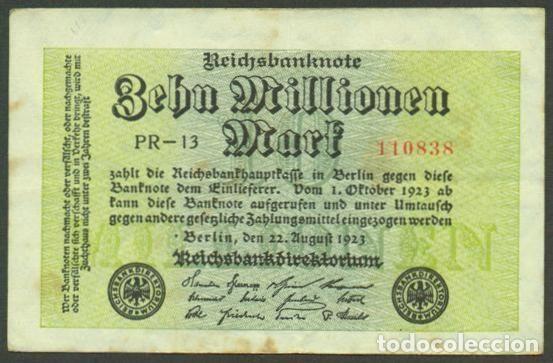Billetes extranjeros: ALEMANIA (Rep. Weimar). 10 millionen mark 20.8. 1923. Pick 106. Unifaz.